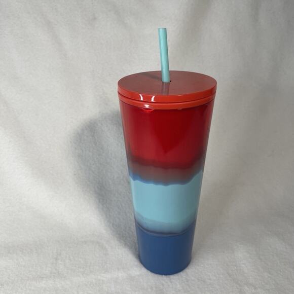Starbucks Summer 2021 Color Wave Red Aqua Blue 24oz Venti Cold Cup Tumbler - Picture 1 of 6